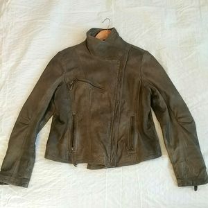 Danier Olive Brown Leather Moto Jacket